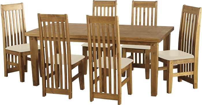 Tortilla Dining Set With Cream Faux Leather Chairs (6 Chairs) - Click Image to Close
